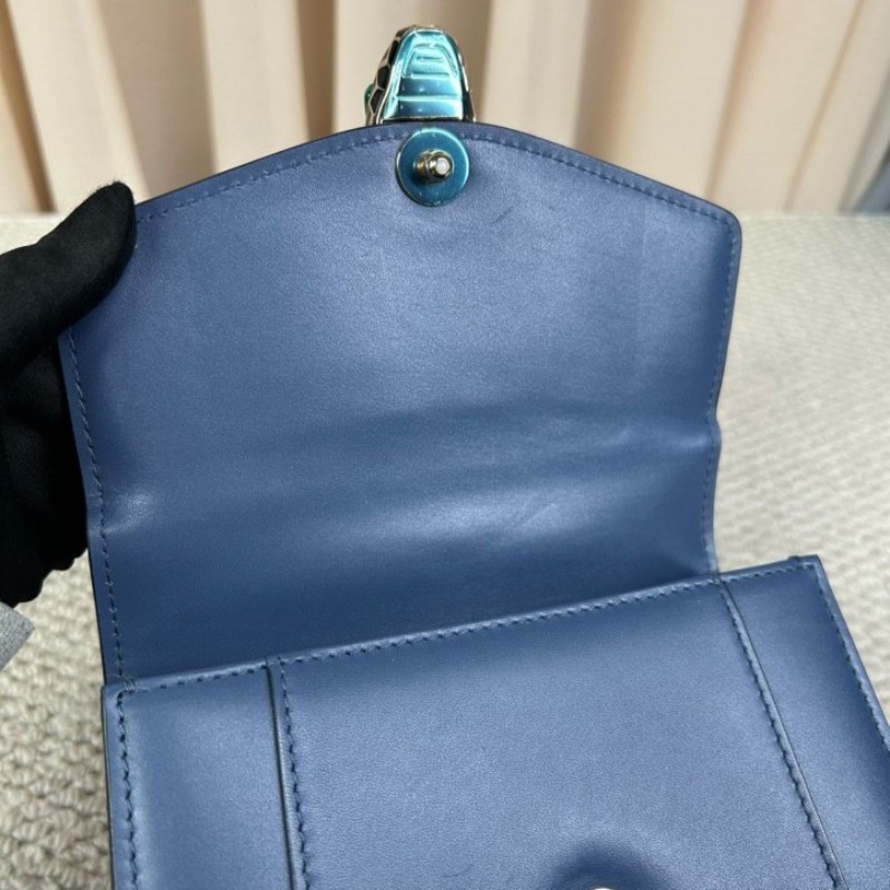 寶格麗Bvlgari藍色蛇頭風琴包 經典蛇頭 銀色五金 包型立體飽滿 可單肩可斜挎可手提 容量實用 日常通勤百搭氣質款-16