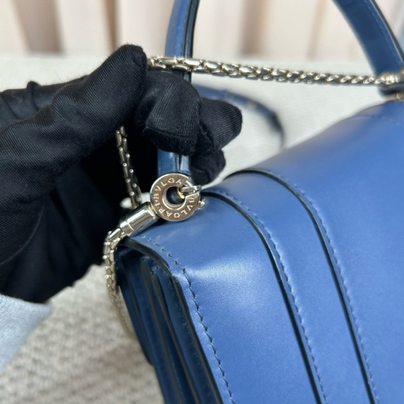 寶格麗Bvlgari藍色蛇頭風琴包 經典蛇頭 銀色五金 包型立體飽滿 可單肩可斜挎可手提 容量實用 日常通勤百搭氣質款-21