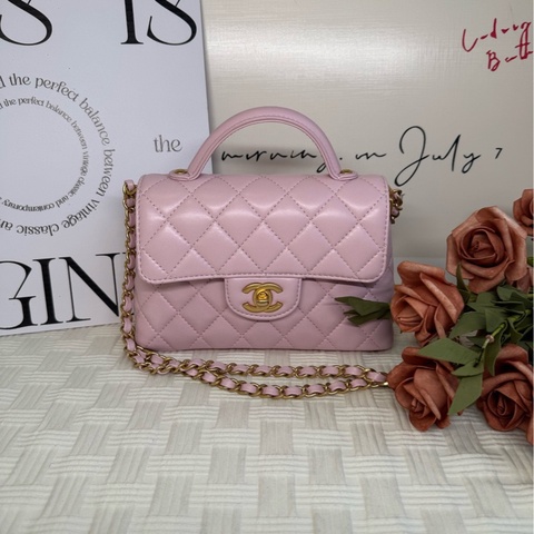 香奈兒/Chanel 粉色羊皮   金扣25P Kelly  芯片款