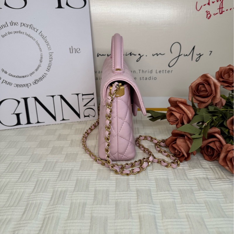 香奈兒/Chanel 粉色羊皮 金扣25P Kelly 芯片款-1