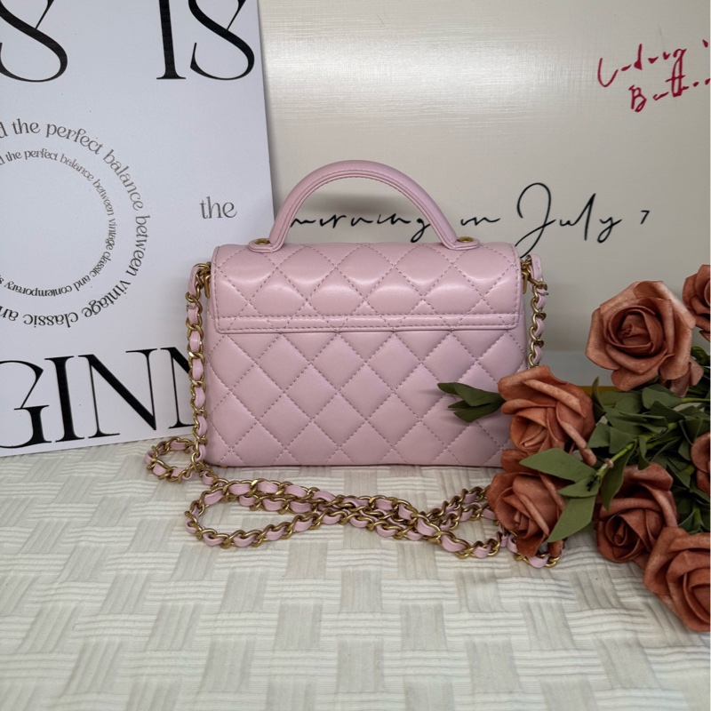 香奈兒/Chanel 粉色羊皮 金扣25P Kelly 芯片款-2