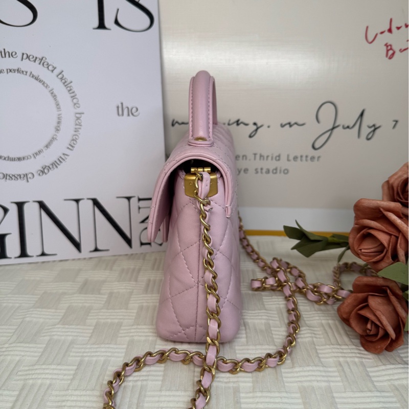 香奈兒/Chanel 粉色羊皮 金扣25P Kelly 芯片款-3