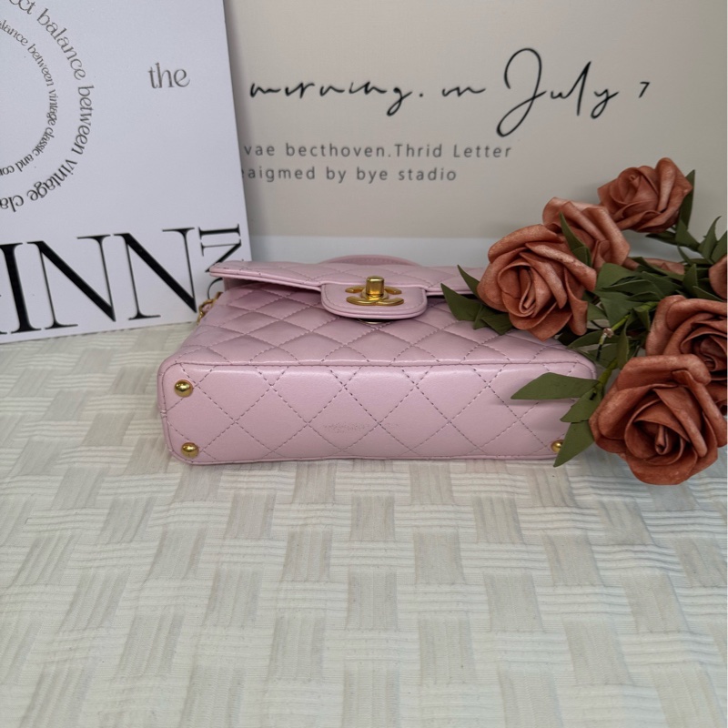 香奈兒/Chanel 粉色羊皮 金扣25P Kelly 芯片款-4