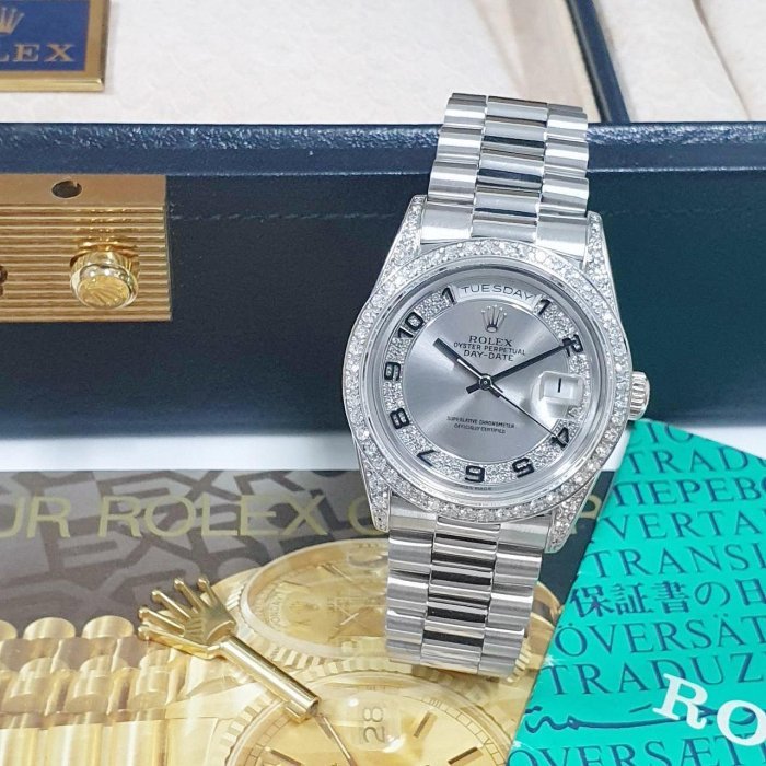 【大眾名錶】ROLEX 勞力士 18296 Day-Date MA多層鑽面盤 原廠鑽腳 後加鑽圈 B773-0