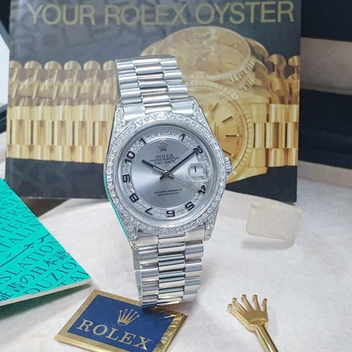 【大眾名錶】ROLEX 勞力士 18296 Day-Date MA多層鑽面盤 原廠鑽腳 後加鑽圈 B773-2