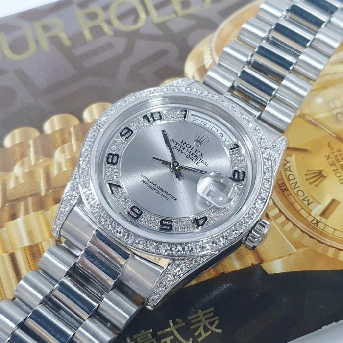 【大眾名錶】ROLEX 勞力士 18296 Day-Date MA多層鑽面盤 原廠鑽腳 後加鑽圈 B773-7