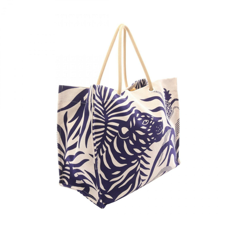 愛馬仕 HERMES 沙灘包 Tigre à Lananas 手提包 帆布 女士 米色/海軍藍-1