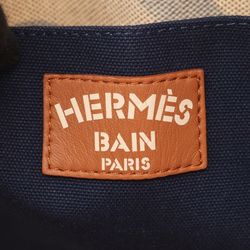 愛馬仕 HERMES 沙灘包 Tigre à Lananas 手提包 帆布 女士 米色/海軍藍-3