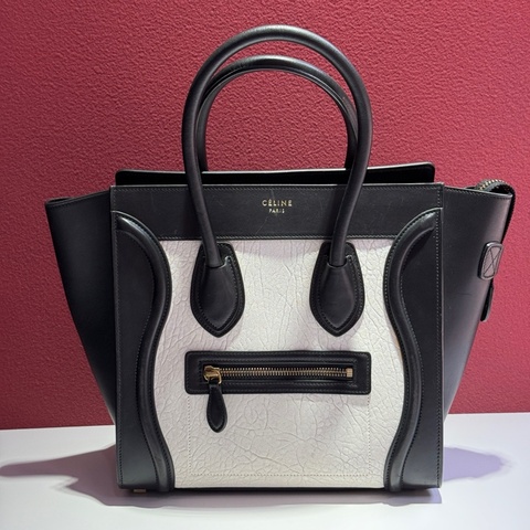 賽琳/Celine 牛皮 長 26 x 寬 13 x 高 27 cm  黑白笑臉包  100%小牛皮100%小羊皮襯里