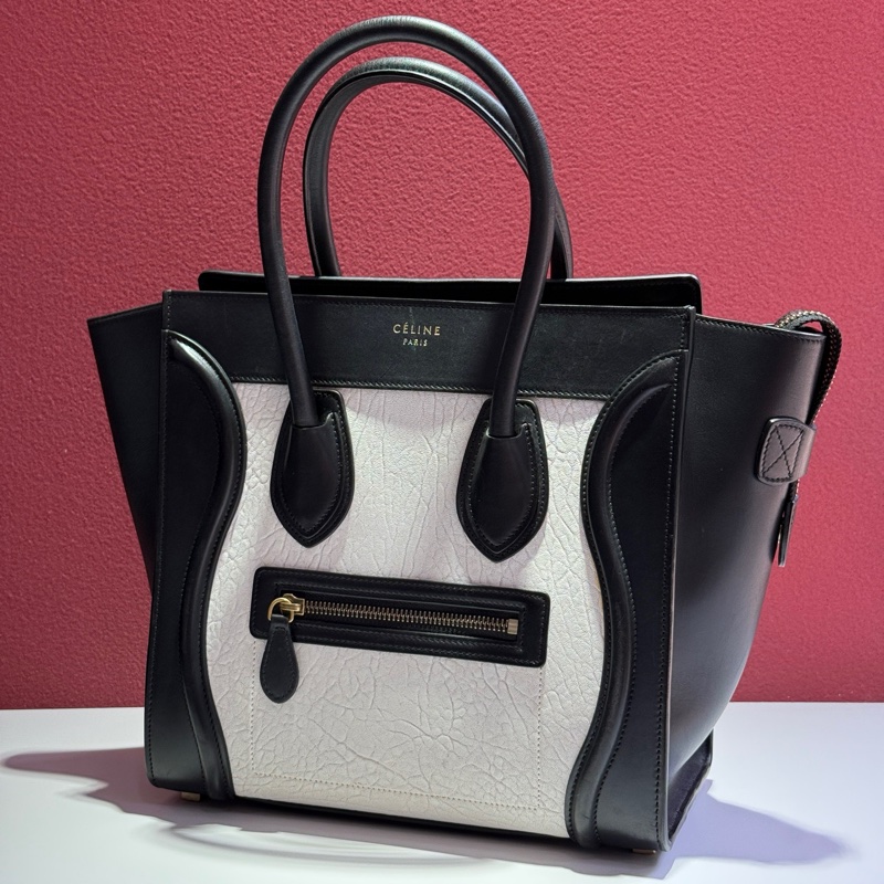 賽琳/Celine 牛皮 長 26 x 寬 13 x 高 27 cm 黑白笑臉包 100%小牛皮100%小羊皮襯里-1