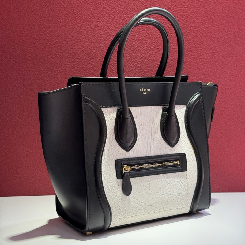 賽琳/Celine 牛皮 長 26 x 寬 13 x 高 27 cm 黑白笑臉包 100%小牛皮100%小羊皮襯里-2