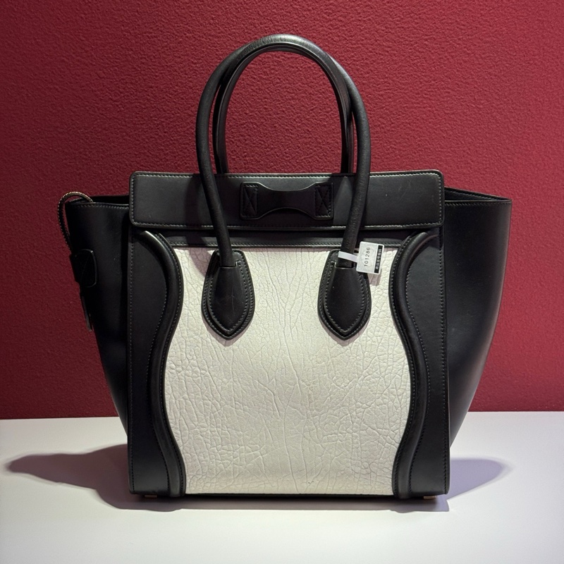 賽琳/Celine 牛皮 長 26 x 寬 13 x 高 27 cm 黑白笑臉包 100%小牛皮100%小羊皮襯里-7