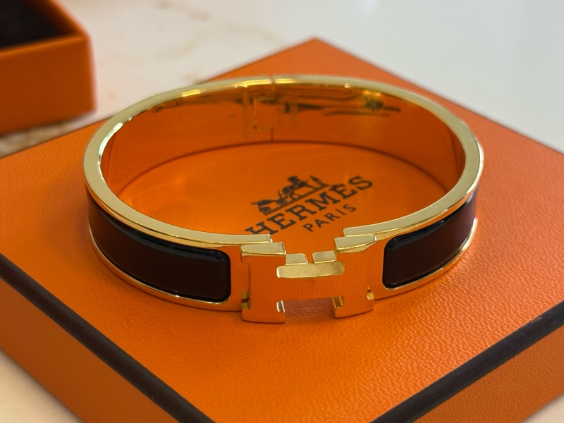 (全配)愛馬仕Hermès Clic H單色珐瑯手環-黑金配色-3