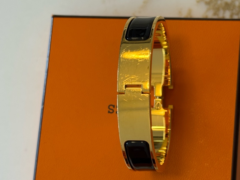 (全配)愛馬仕Hermès Clic H單色珐瑯手環-黑金配色-4