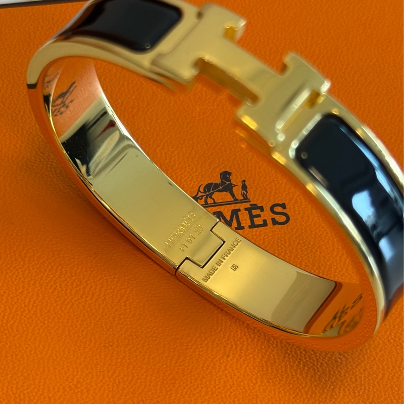 (全配)愛馬仕Hermès Clic H單色珐瑯手環-黑金配色-5