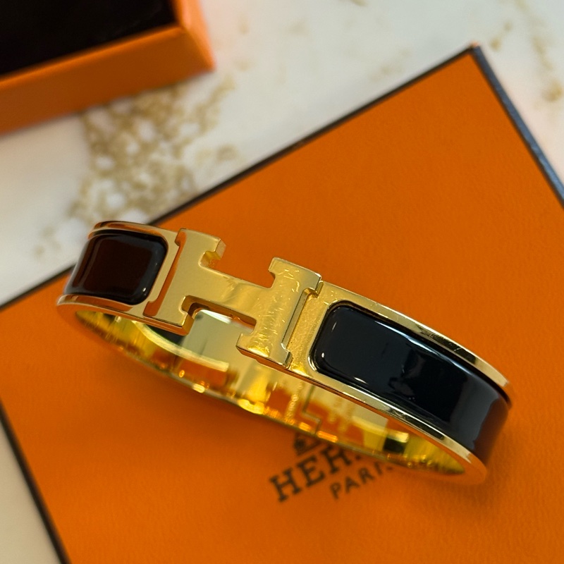 (全配)愛馬仕Hermès Clic H單色珐瑯手環-黑金配色-9