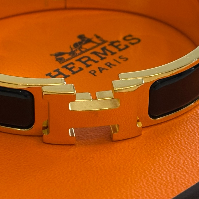 (全配)愛馬仕Hermès Clic H單色珐瑯手環-黑金配色-10