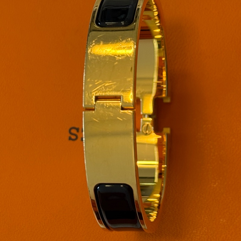 (全配)愛馬仕Hermès Clic H單色珐瑯手環-黑金配色-11