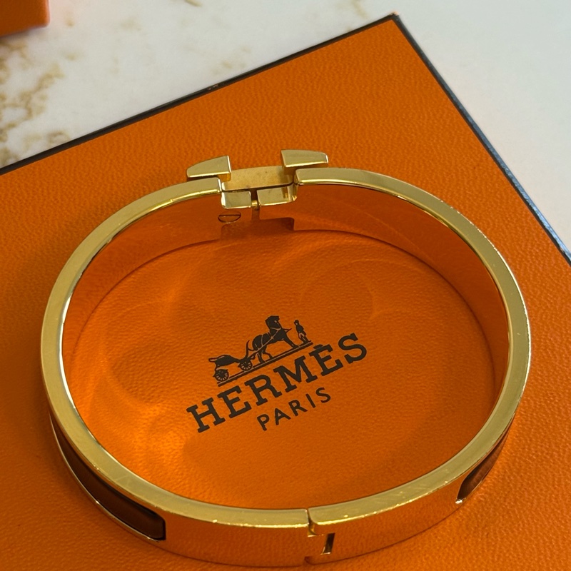 (全配)愛馬仕Hermès Clic H單色珐瑯手環-黑金配色-12