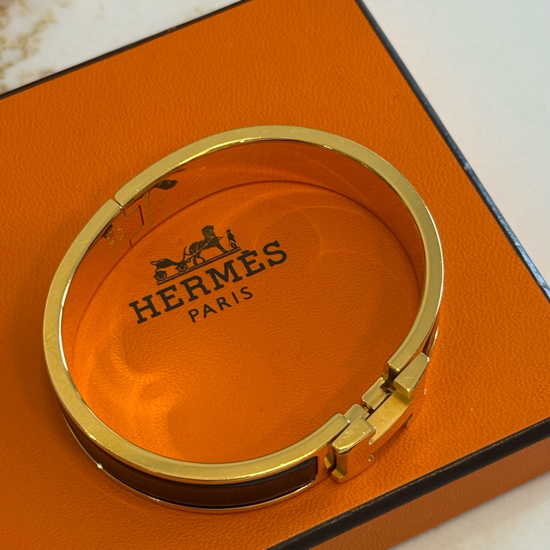(全配)愛馬仕Hermès Clic H單色珐瑯手環-黑金配色-13