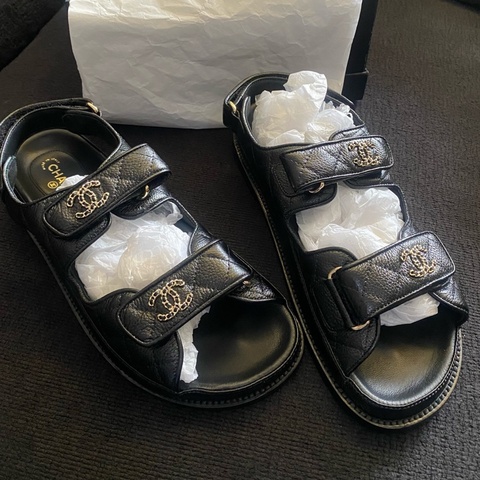 閒置新 未使用 Chanel香奈兒 魔術貼涼鞋黑色 38.5碼 有盒有塵袋