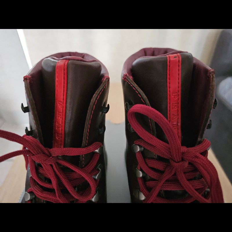 Prada 男真皮高筒鞋 深棕色 US13 Made in Italy 附防塵袋-5