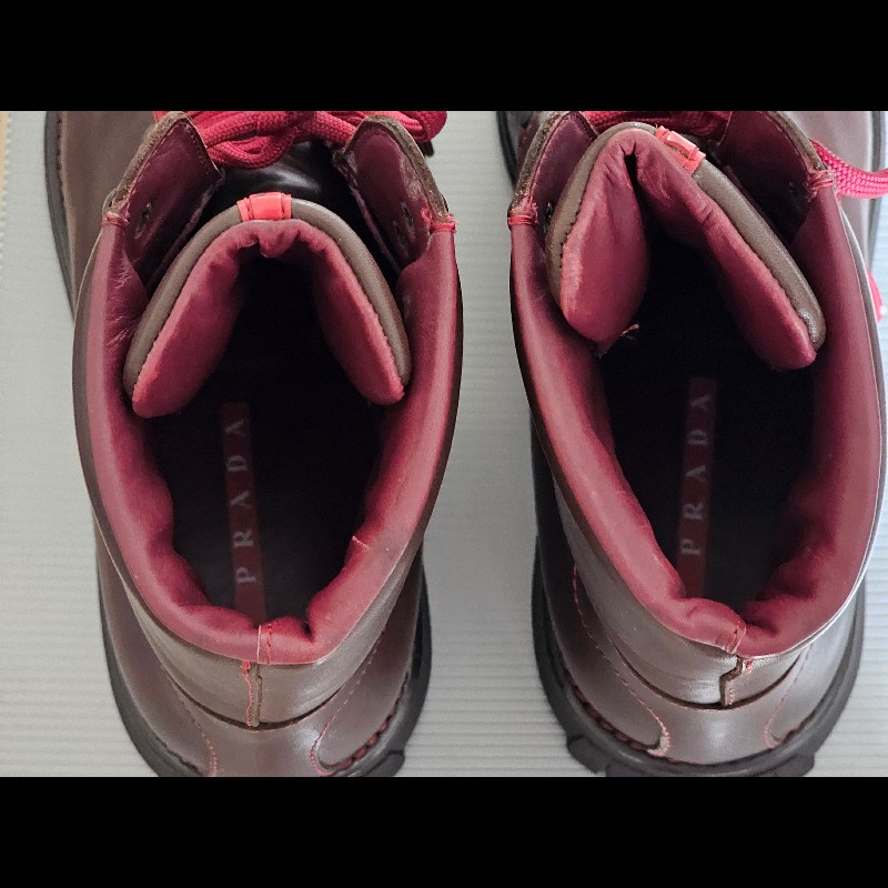 Prada 男真皮高筒鞋 深棕色 US13 Made in Italy 附防塵袋-6