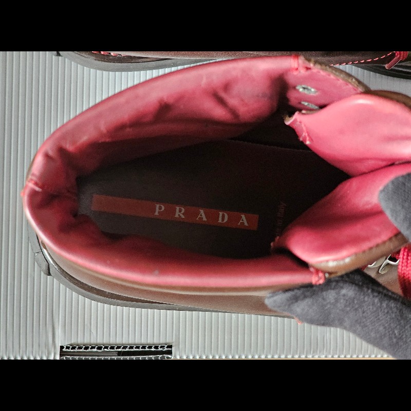 Prada 男真皮高筒鞋 深棕色 US13 Made in Italy 附防塵袋-8