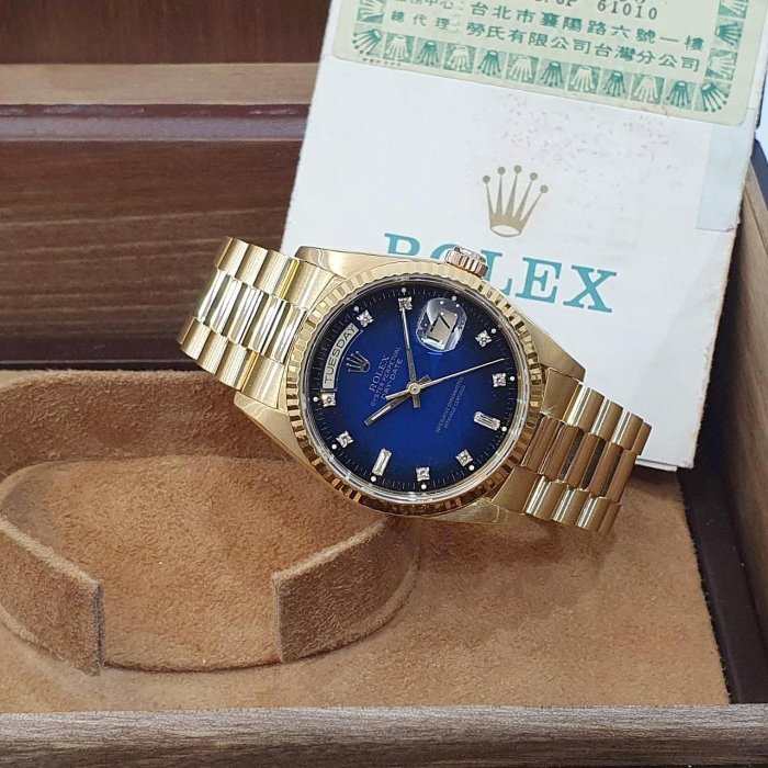 【大眾名錶】ROLEX 勞力士 18238 Day-Date 18K金 台AD 原面未翻寫 漸層藍十鑽面 經典紅蟳款 錶徑36mm G199-2
