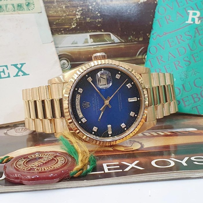 【大眾名錶】ROLEX 勞力士 18238 Day-Date 18K金 台AD 原面未翻寫 漸層藍十鑽面 經典紅蟳款 錶徑36mm G199-4