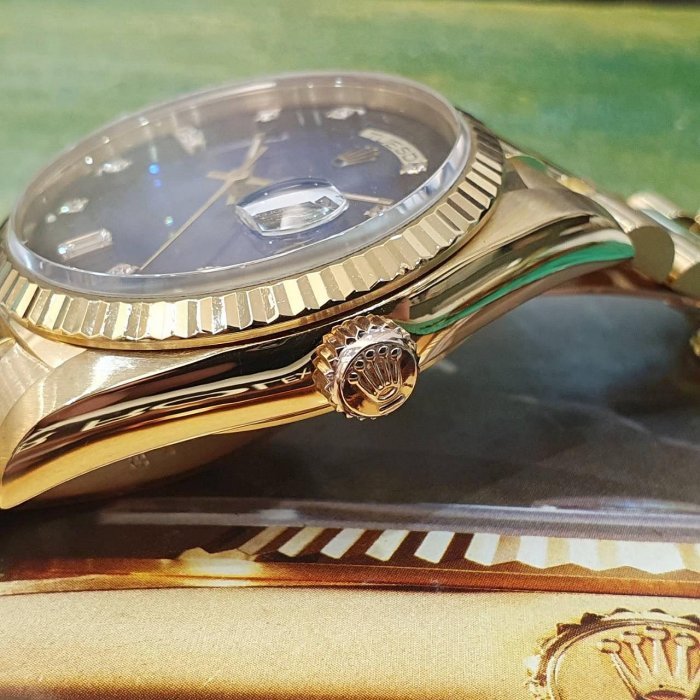 【大眾名錶】ROLEX 勞力士 18238 Day-Date 18K金 台AD 原面未翻寫 漸層藍十鑽面 經典紅蟳款 錶徑36mm G199-6