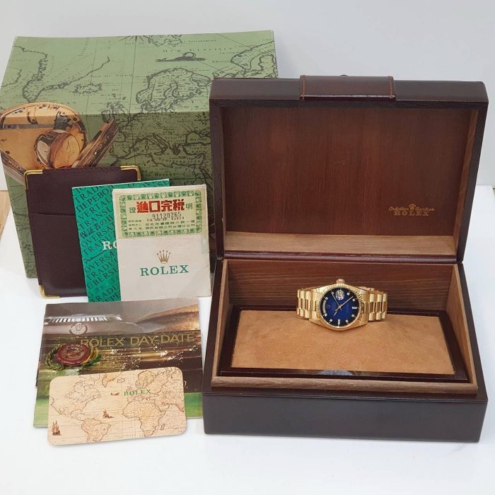 【大眾名錶】ROLEX 勞力士 18238 Day-Date 18K金 台AD 原面未翻寫 漸層藍十鑽面 經典紅蟳款 錶徑36mm G199-9