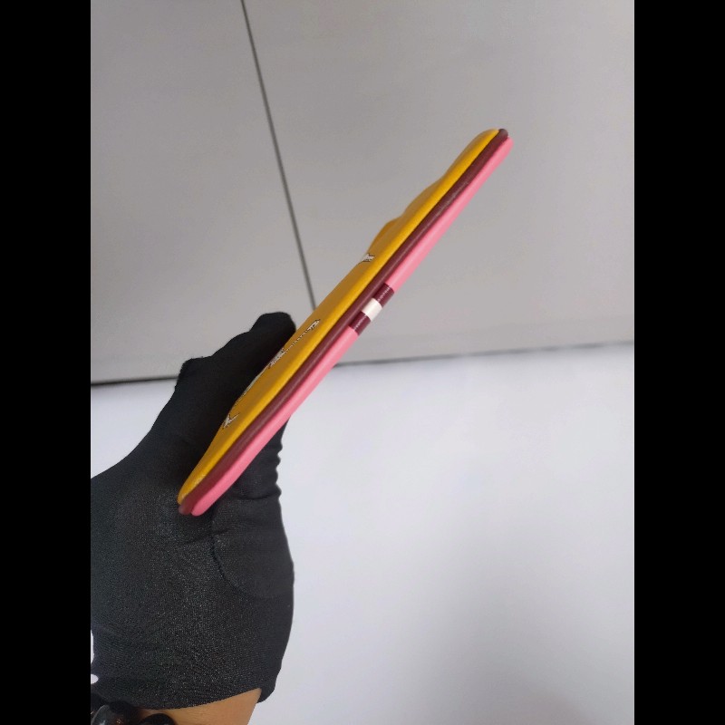 Hermes 駝黃底白馬/粉底白線皮革拉鍊小方零錢包-6