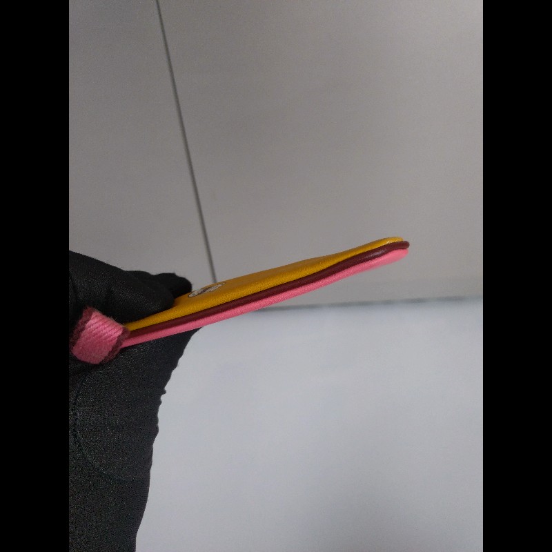 Hermes 駝黃底白馬/粉底白線皮革拉鍊小方零錢包-8