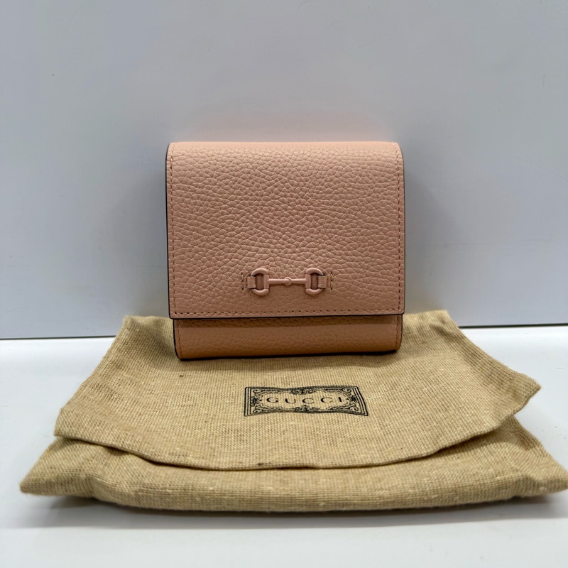 古馳 GUCCI HORSEBIT 馬銜扣皮革粉色短夾 745981-2
