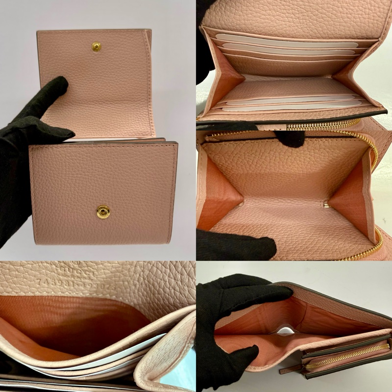 古馳 GUCCI HORSEBIT 馬銜扣皮革粉色短夾 745981-5