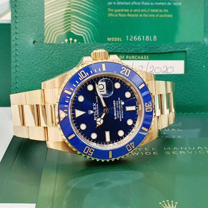 【大眾名錶】ROLEX 勞力士 126618LB Submariner 2020/12綠卡新款潛航者 全金藍水鬼 錶徑41mm B1091-2