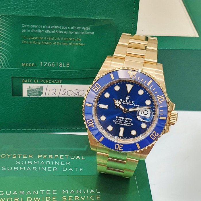 【大眾名錶】ROLEX 勞力士 126618LB Submariner 2020/12綠卡新款潛航者 全金藍水鬼 錶徑41mm B1091-3