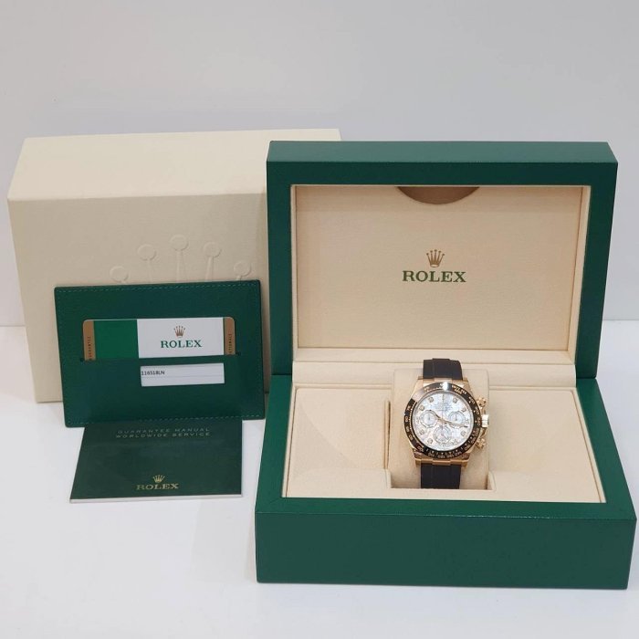 【大眾名錶】ROLEX 勞力士 116518LN Daytona迪通拿 白貝八鑽面盤 膠帶款 18K黃金 2018/11 黑陶瓷圈 B1205-8