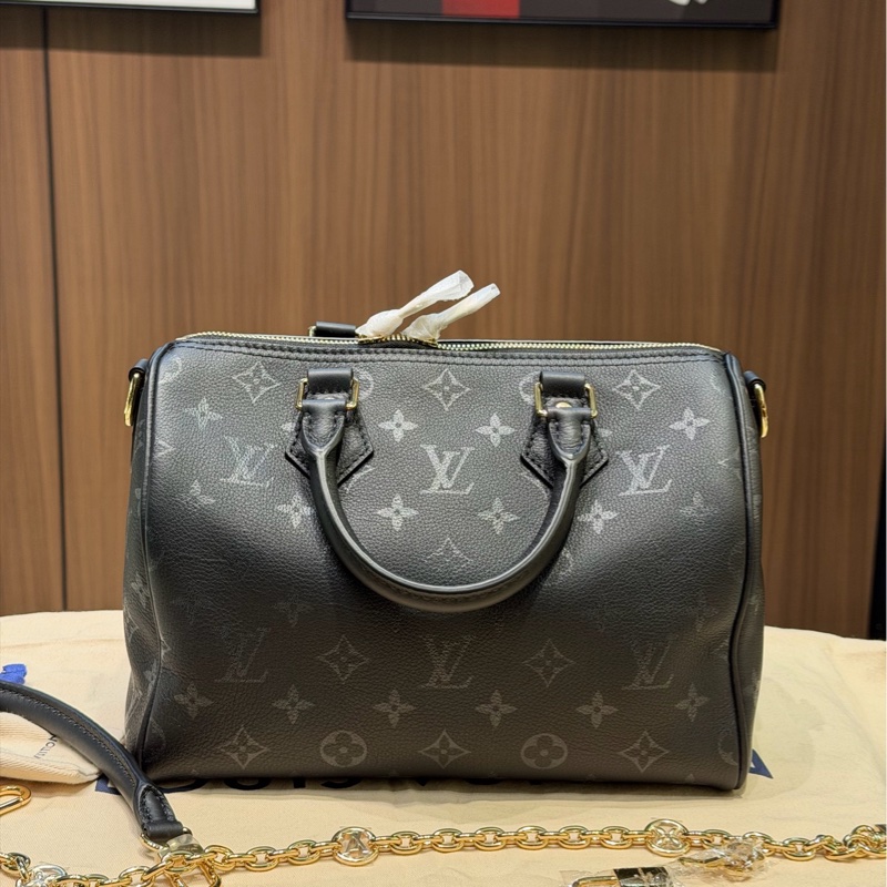 LV Speedy Bandoulière 25黑色全皮枕頭包  全新-0