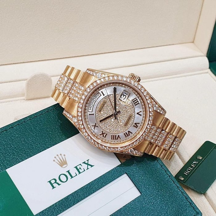 【大眾名錶】ROLEX 勞力士 118388 Day-Date 2020/03卡 頂奢錶款 原廠鑽帶/鑽圈/鑽腳 滿天星貝殼羅馬面盤 錶徑36mm B1222-2