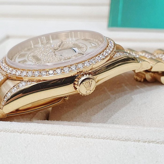 【大眾名錶】ROLEX 勞力士 118388 Day-Date 2020/03卡 頂奢錶款 原廠鑽帶/鑽圈/鑽腳 滿天星貝殼羅馬面盤 錶徑36mm B1222-5