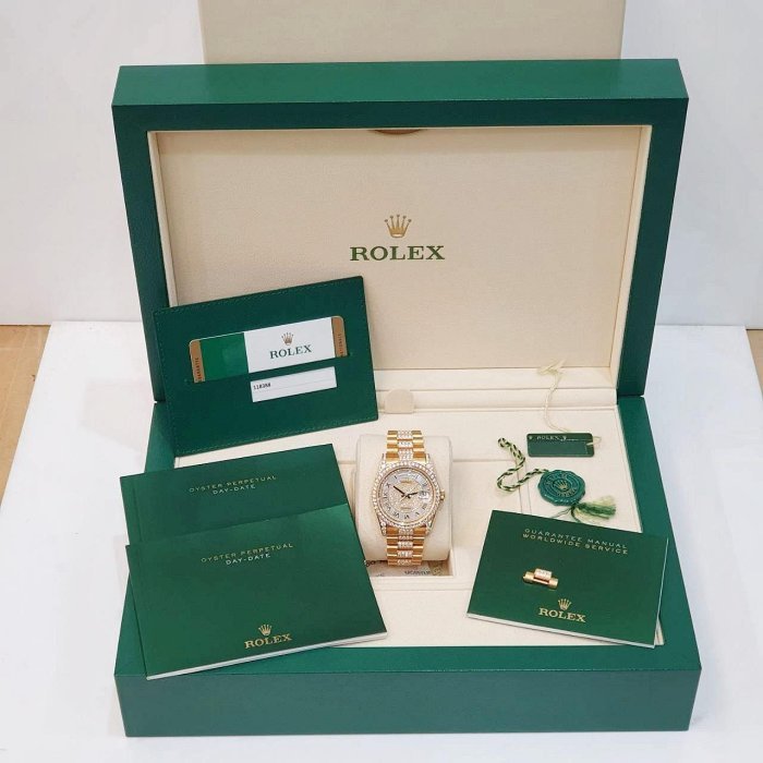 【大眾名錶】ROLEX 勞力士 118388 Day-Date 2020/03卡 頂奢錶款 原廠鑽帶/鑽圈/鑽腳 滿天星貝殼羅馬面盤 錶徑36mm B1222-9