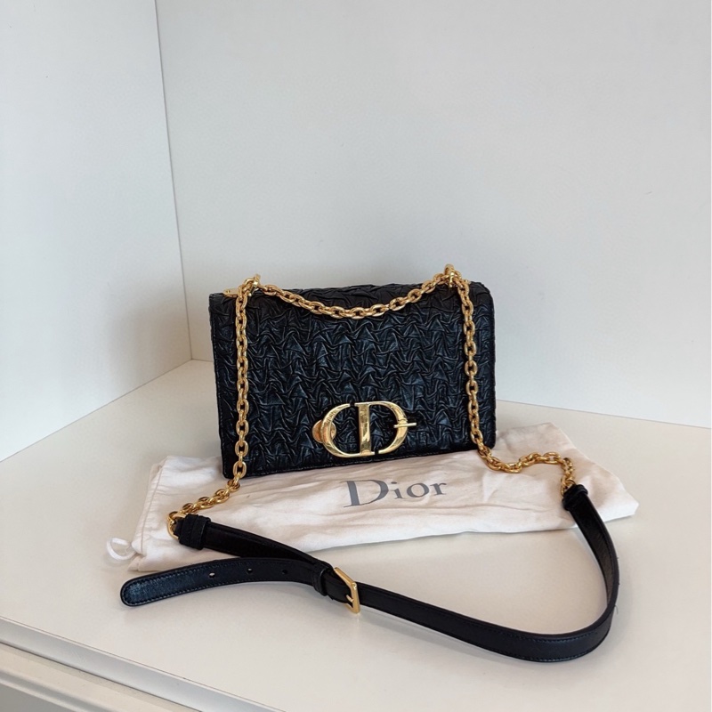 ✨Dior 蒙田30 黑金皺摺鏈條包 質感獨特 98新🖤-1