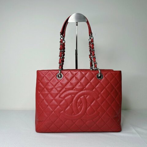CHANEL GST紅銀荔枝肩背托特包