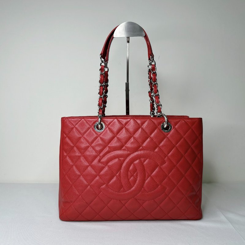 CHANEL GST紅銀荔枝肩背托特包-0