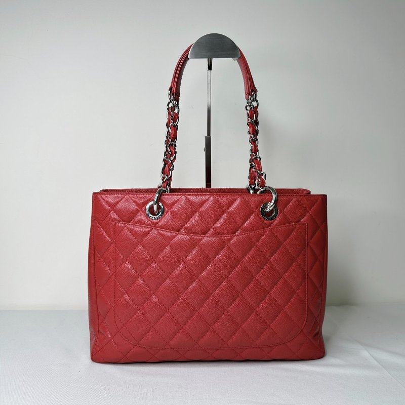 CHANEL GST紅銀荔枝肩背托特包-1