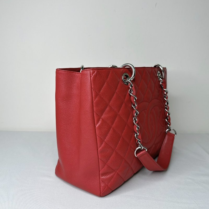 CHANEL GST紅銀荔枝肩背托特包-3