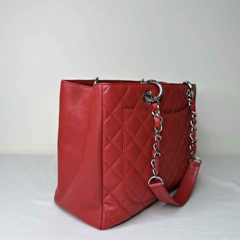 CHANEL GST紅銀荔枝肩背托特包-5