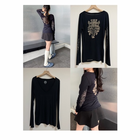 Chrome hearts 長袖上衣 貼身V領 女